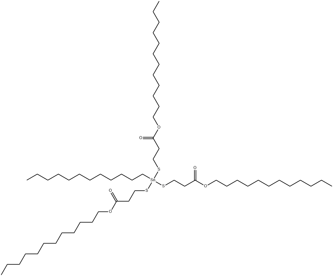 dodecyl 5-dodecyl-5-[[3-(dodecyloxy)-3-oxopropyl]thio]-9-oxo-10-oxa-4,6-dithia-5-stannadocosanoate Struktur