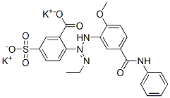 dipotassium 2-[1-ethyl-3-[2-methoxy-5-[(phenylamino)carbonyl]phenyl]triazen-2-yl]-5-sulphonatobenzoate Struktur