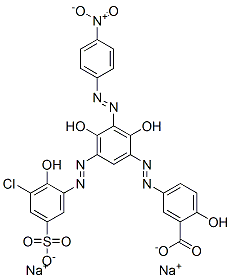 disodium 5-[[5-[(3-chloro-2-hydroxy-5-sulphonatophenyl)azo]-2,4-dihydroxy-3-[(4-nitrophenyl)azo]phenyl]azo]salicylate Struktur