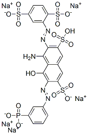 pentasodium hydrogen -4-amino-3-[(2,5-disulphonatophenyl)azo]-5-hydroxy-6-[(3-phosphonatophenyl)azo]naphthalene-2,7-disulphonate Struktur