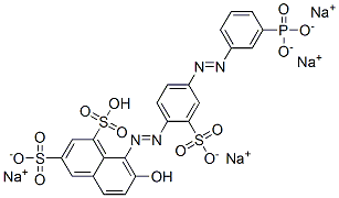 tetrasodium hydrogen 7-hydroxy-8-[[4-[(3-phosphonatophenyl)azo]-2-sulphonatophenyl]azo]naphthalene-1,3-disulphonate Struktur