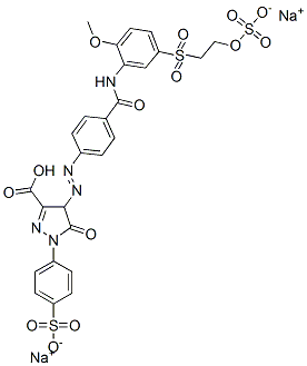 disodium hydrogen 4,5-dihydro-4-[[4-[[[2-methoxy-5-[[2-(sulphonatooxy)ethyl]sulphonyl]phenyl]amino]carbonyl]phenyl]azo]-5-oxo-1-(4-sulphonatophenyl)-1H-pyrazole-3-carboxylate Struktur