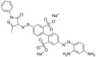 disodium 4-[(2,4-diaminophenyl)azo]-4'-[(4,5-dihydro-3-methyl-5-oxo-1-phenyl-1H-pyrazol-4-yl)azo][1,1'-biphenyl]-2,2'-disulphonate Struktur