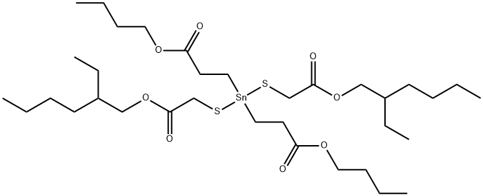 2-ethylhexyl 4,4-bis(3-butoxy-3-oxopropyl)-10-ethyl-7-oxo-8-oxa-3,5-dithia-4-stannatetradecanoate Struktur