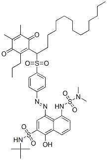 N-(tert-butyl)-5-[[(dimethylamino)sulphonyl]amino]-4-[[4-[[1-(4,5-dimethyl-3,6-dioxo-2-propylcyclohexa-1,4-dien-1-yl)tetradecyl]sulphonyl]phenyl]azo]-1-hydroxynaphthalene-2-sulphonamide Struktur