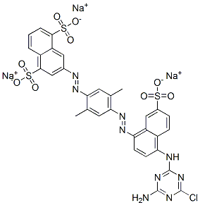 trisodium 3-[[4-[[4-[(4-amino-6-chloro-1,3,5-triazin-2-yl)amino]-7-sulphonato-1-naphthyl]azo]-2,5-dimethylphenyl]azo]naphthalene-1,5-disulphonate Struktur