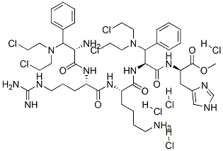 methyl N-[3-[bis(2-chloroethyl)amino]-N-[N2-[N2-[3-[bis(2-chloroethyl)amino]-3-phenyl-L-alanyl]-L-arginyl]-L-lysyl]-3-phenyl-L-alanyl]-L-histidinate tetrahydrochloride Struktur