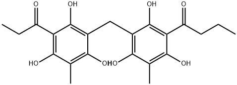 1-[2,4,6-Trihydroxy-3-methyl-5-[[2,4,6-trihydroxy-3-methyl-5-(1-oxopropyl)phenyl]methyl]phenyl]-1-butanone Struktur