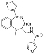 3-Furancarboxamide, N-((2,3-dihydro-1-methyl-5-(3-thienyl)-1H-1,4-benz odiazepin-2-yl)methyl)-, monohydrochloride Struktur