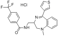 Benzamide, N-((2,3-dihydro-1-methyl-5-(3-thienyl)-1H-1,4-benzodiazepin -2-yl)methyl)-4-(trifluoromethyl)-, monohydrochloride Struktur