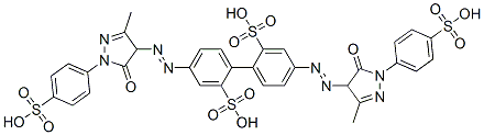 4,4'-bis[[4,5-dihydro-3-methyl-5-oxo-1-(4-sulphophenyl)-1H-pyrazol-4-yl]azo][1,1'-biphenyl]-2,2'-disulphonic acid Struktur