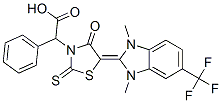 5-[1,3-dihydro-1,3-dimethyl-5-(trifluoromethyl)-2H-benzimidazol-2-ylidene]-4-oxo-alpha-phenyl-2-thioxothiazolidin-3-acetic acid Struktur