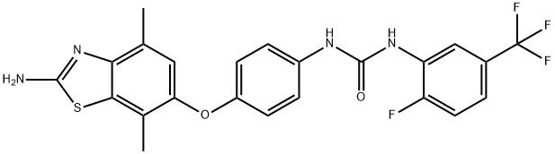 Urea,  N-[4-[(2-amino-4,7-dimethyl-6-benzothiazolyl)oxy]phenyl]-N-[2-fluoro-5-(trifluoromethyl)phenyl]- Struktur