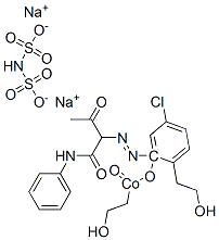 Cobaltate(3-), bis[5-chloro-2-hydroxy-3-[[2-oxo-1-[(phenylamino)carbonyl]propyl]azo]benzenesulfonato(3-)]-, diethanolamine sodium salts Struktur