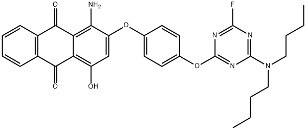 1-amino-2-[4-[[4-(dibutylamino)-6-fluoro-1,3,5-triazin-2-yl]oxy]phenoxy]-4-hydroxyanthraquinone Struktur