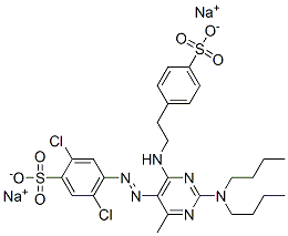 2,5-dichloro-4-[[2-(dibutylamino)-4-methyl-6-[[2-(4-sulphophenyl)ethyl]amino]-5-pyrimidinyl]azo]benzenesulphonic acid, sodium salt  Struktur