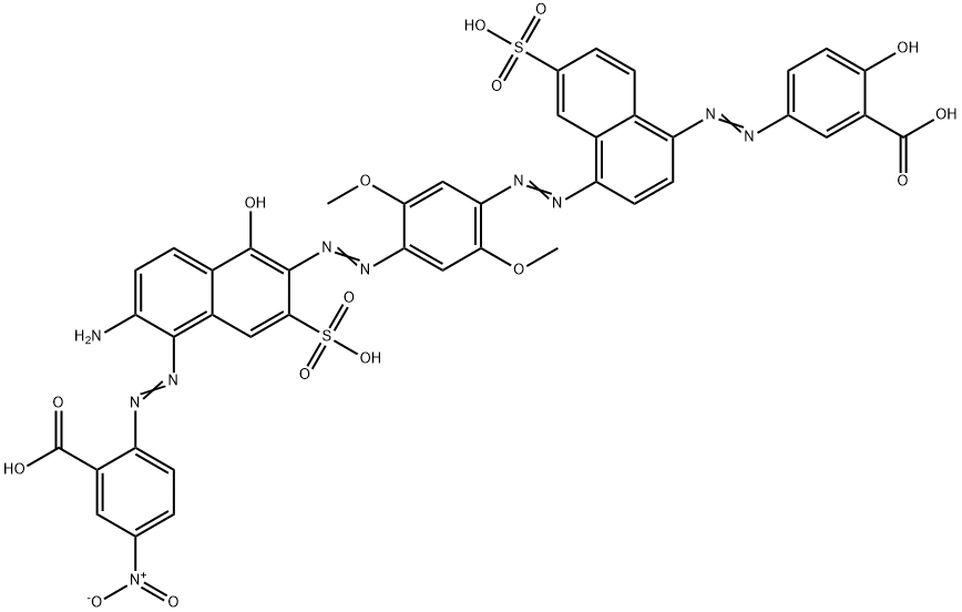 2-[[2-amino-6-[[4-[[4-[(3-carboxy-4-hydroxyphenyl)azo]-7-sulpho-1-naphthyl]azo]-2,5-dimethoxyphenyl]azo]-5-hydroxy-7-sulpho-1-naphthyl]azo]-5-nitrobenzoic acid  Struktur