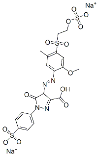 disodium hydrogen 4,5-dihydro-4-[[2-methoxy-5-methyl-4-[[2-(sulphonatooxy)ethyl]sulphonyl]phenyl]azo]-5-oxo-1-(4-sulphonatophenyl)-1H-pyrazole-3-carboxylate  Struktur