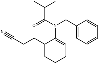 1-(N-Benzyl-N-isobutyryl)amino-6-(2-cyanoethyl)cyclohexene Struktur