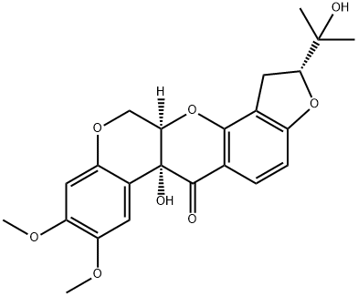 (1)Benzopyrano(3,4-b)furo(2,3-h)(1)benzopyran-6(6aH)-one, 1,2,12,12a-t etrahydro-6a-hydroxy-2-(1-hydroxy-1-methylethyl)-8,9-dimethoxy-, (2R-( 2alpha,6aalpha,12aalpha))- Struktur