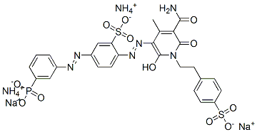 ammonium sodium 2-[[5-carbamoyl-1,6-dihydro-2-hydroxy-4-methyl-6-oxo-1-[2-(4-sulphonatophenyl)ethyl]-3-pyridyl]azo]-5-[(3-phosphonophenyl)azo]benzenesulphonate Struktur