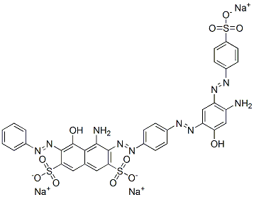 trisodium 4-amino-3-[[4-[[4-amino-2-hydroxy-5-[(4-sulphonatophenyl)azo]phenyl]azo]phenyl]azo]-5-hydroxy-6-(phenylazo)naphthalene-2,7-disulphonate Struktur