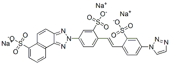 trisodium 2-[3-sulphonato-4-[2-[2-sulphonato-4-(1H-1,2,3-triazol-1-yl)phenyl]vinyl]phenyl]-2H-naphtho[1,2-d]triazole-6-sulphonate Struktur