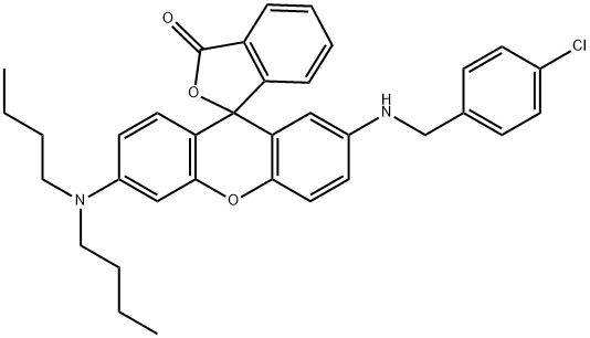 2'-(4-chlorobenzylamino)-6'-(dibutylamino)spiro[isobenzofuran-1(3H)-9'[9H]-xanthene]-3-one Struktur