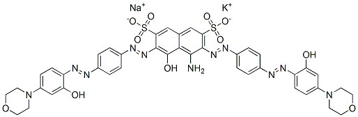 4-amino-5-hydroxy-3,6-bis[[4-[(2-hydroxy-4-morpholinophenyl)azo]phenyl]azo]naphthalene-2,7-disulphonic acid, potassium sodium salt Struktur