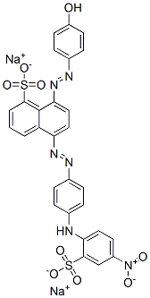 disodium 8-[(4-hydroxyphenyl)azo]-5-[[4-[(4-nitro-2-sulphonatophenyl)amino]phenyl]azo]naphthalenesulphonate Struktur