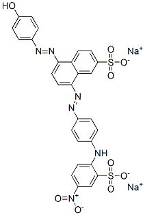 disodium 5-[(4-hydroxyphenyl)azo]-8-[[4-[(4-nitro-2-sulphonatophenyl)amino]phenyl]azo]naphthalene-2-sulphonate Struktur