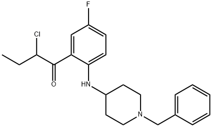 1-Butanone,  2-chloro-1-[5-fluoro-2-[[1-(phenylmethyl)-4-piperidinyl]amino]phenyl]- Struktur