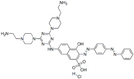 7-[[4,6-bis[4-(2-aminoethyl)piperazin-1-yl]-1,3,5-triazin-2-yl]amino]-4-hydroxy-3-[[4-(phenylazo)phenyl]azo]naphthalene-2-sulphonic acid hydrochloride Struktur