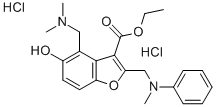 3-Benzofurancarboxylic acid, 4-((dimethylamino)methyl)-5-hydroxy-2-((N - methylanilino)methyl)-, ethyl ester, dihydrochloride Struktur