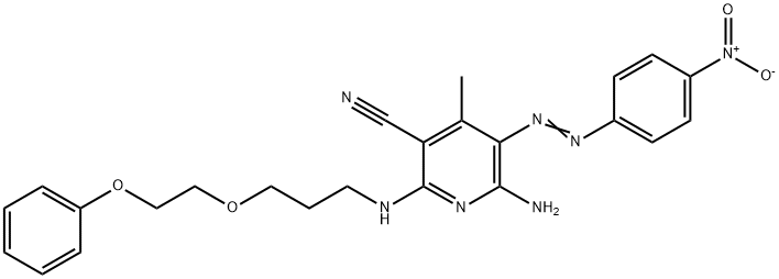 6-amino-4-methyl-5-[(4-nitrophenyl)azo]-2-[[3-(2-phenoxyethoxy)propyl]amino]nicotinonitrile Struktur