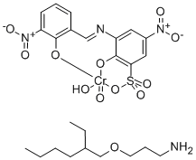 Hydrogen hydroxy[2-hydroxy-3-[(2-hydroxy-3-nitrobenzylidene)amino]-5-nitrobenzenesulfonato(3-)]chromate(1-) 3-((2-ethylhexyl)oxy)-1-propanamine  Struktur