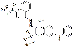 disodium 4-[[1-hydroxy-6-(phenylamino)-3-sulphonato-2-naphthyl]azo]naphthalenesulphonate Struktur