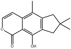 7,8-Dihydro-9-hydroxy-5,7,7-trimethylcyclopenta[g]-2-benzopyran-1(6H)-one Struktur