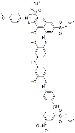 trisodium 4-hydroxy-5-[[2-hydroxy-4-[[3-hydroxy-4-[[4-[(4-nitro-2-sulphonatophenyl)amino]phenyl]azo]phenyl]amino]phenyl]azo]-3-[(4-methoxyphenyl)azo]naphthalene-2,7-disulphonate Struktur