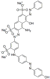 trisodium 4-amino-5-hydroxy-3-[[4-[[4-[(4-hydroxyphenyl)azo]phenyl]amino]-3-sulphonatophenyl]azo]-6-(phenylazo)naphthalene-2,7-disulphonate Struktur