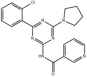 3-Pyridinecarboxamide, N-(4-(2-chlorophenyl)-6-(1-pyrrolidinyl)-1,3,5- triazin-2-yl)- Struktur