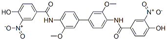 N,N'-(3,3'-dimethoxy[1,1'-biphenyl]-4,4'-diyl)bis[4-hydroxy-3-nitrobenzamide] Struktur