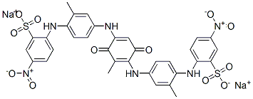 disodium 2,2'-[(2-methyl-3,6-dioxocyclohexa-1,4-diene-1,4-diyl)bis[imino(methyl-p-phenylene)imino]]bis[5-nitrobenzenesulphonate] Struktur