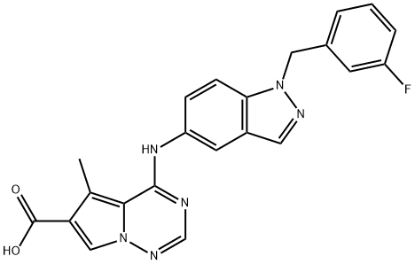 Pyrrolo[2,1-f][1,2,4]triazine-6-carboxylic acid, 4-[[1-[(3-fluorophenyl)methyl]-1H-indazol-5-yl]amino]-5-methyl- Struktur