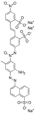 trisodium 5-[[2-amino-5-methyl-4-[[4-[2-(4-nitro-2-sulphonatophenyl)vinyl]-3-sulphonatophenyl]azoxy]phenyl]azo]naphthalene-1-sulphonate Struktur