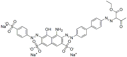 1-ethyl trihydrogen 2-[[4'-[[1-amino-8-hydroxy-3,6-disulphonato-7-[(4-sulphonatophenyl)azo]-2-naphthyl]azo][1,1'-biphenyl]-4-yl]azo]acetoacetate, sodium salt Struktur