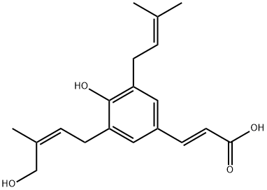 (E)-3-[4-hydroxy-3-[(Z)-4-hydroxy-3-methyl-but-2-enyl]-5-(3-methylbut- 2-enyl)phenyl]prop-2-enoic acid Struktur