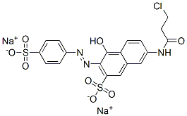 disodium 7-[(3-chloro-1-oxopropyl)amino]-4-hydroxy-3-[(4-sulphonatophenyl)azo]naphthalene-2-sulphonate  Struktur