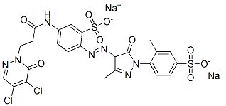 disodium 5-[[3-(4,5-dichloro-6-oxo-6H-pyridazin-1-yl)-1-oxopropyl]amino]-2-[[4,5-dihydro-3-methyl-1-(2-methyl-4-sulphonatophenyl)-5-oxo-1H-pyrazol-4-yl]azo]benzenesulphonate Struktur