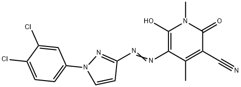 5-[[1-(3,4-dichlorophenyl)-1H-pyrazol-3-yl]azo]-1,2-dihydro-6-hydroxy-1,4-dimethyl-2-oxonicotinonitrile Struktur